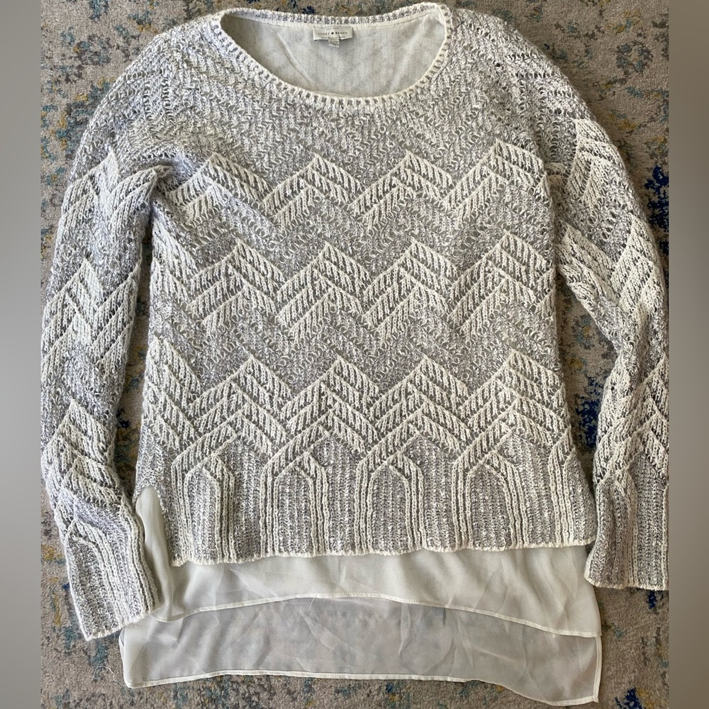 Lucky Brand Gray and White Knit Top Women’s Size XL